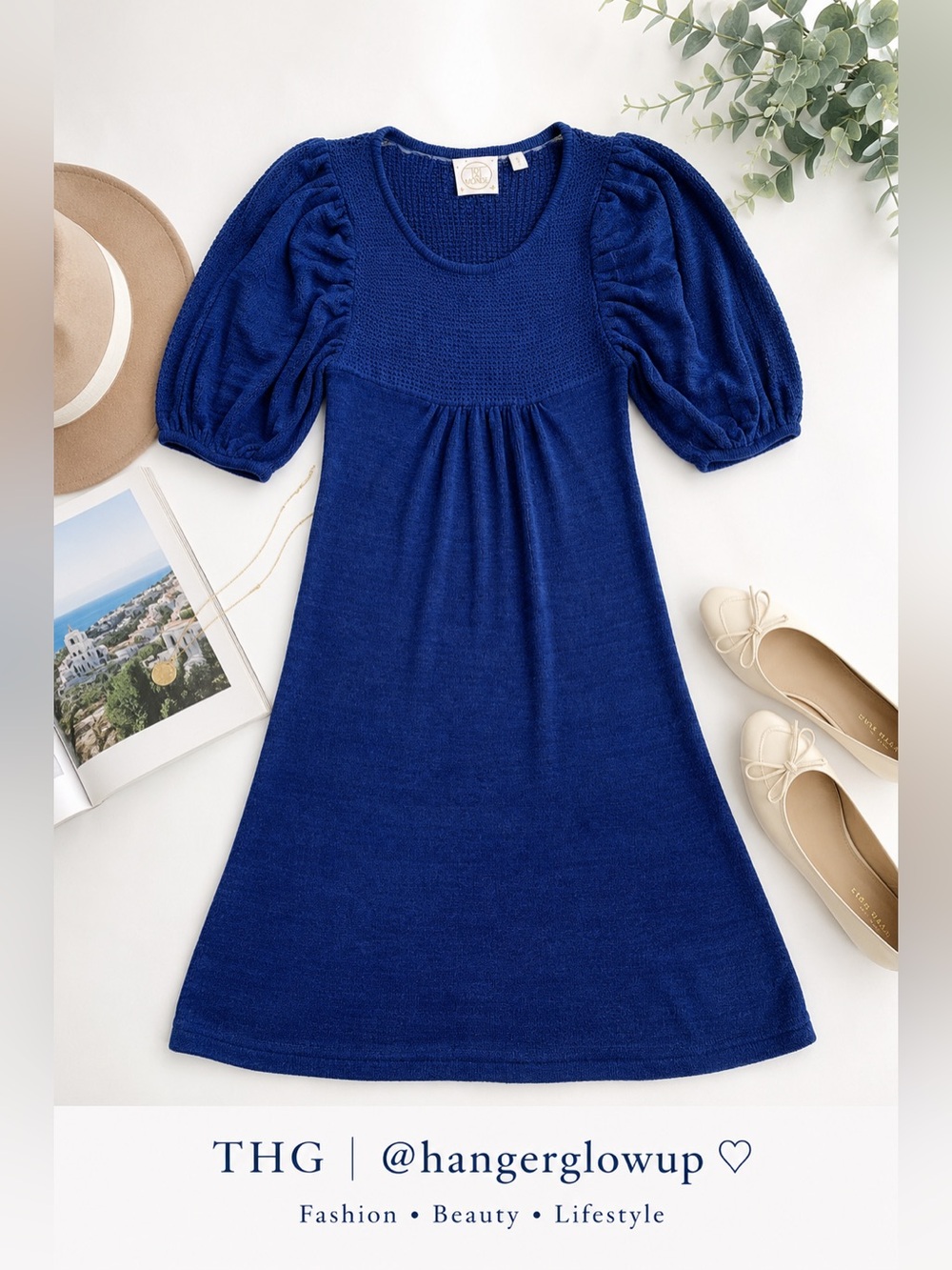 Toul Du Monde Anthropologie Blue Puff Sleeve Knit Midi Dress Size 2